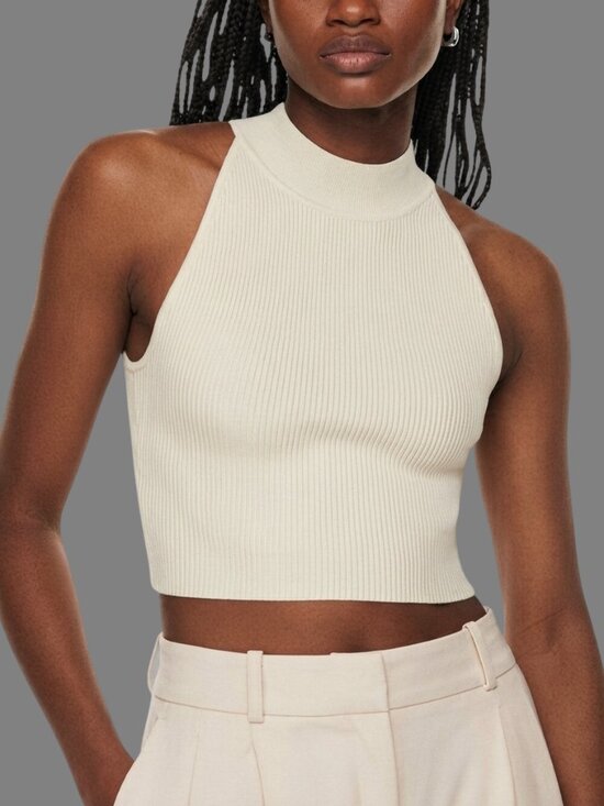 Aritzia Tops - Aritzia Babaton Sculpt Knit Mockneck Halter Top Light Beige Size XS